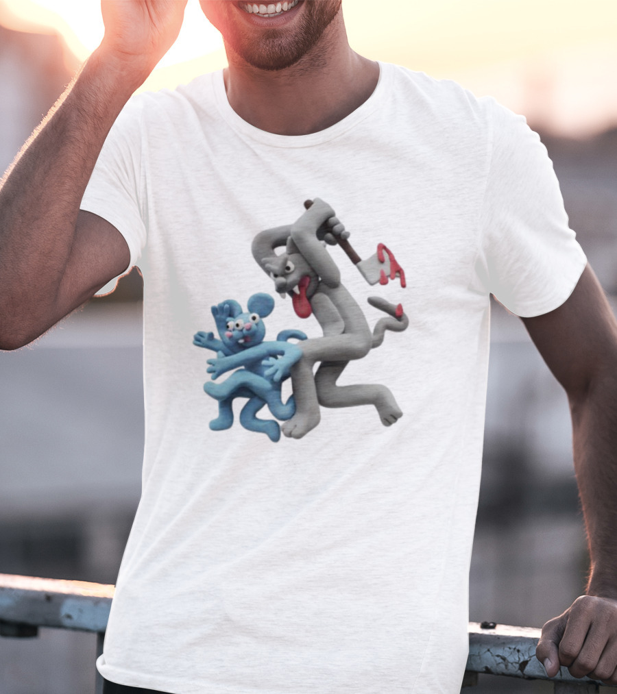 Spooky Woods Cat Mouse Claymation Horror Scene T-Shirt