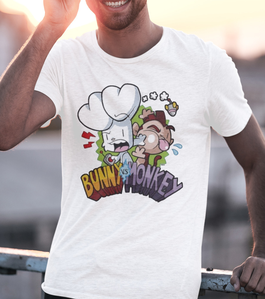 Bunny Vs Monkey Cartoon Rivalry Comic Style T-Shirt