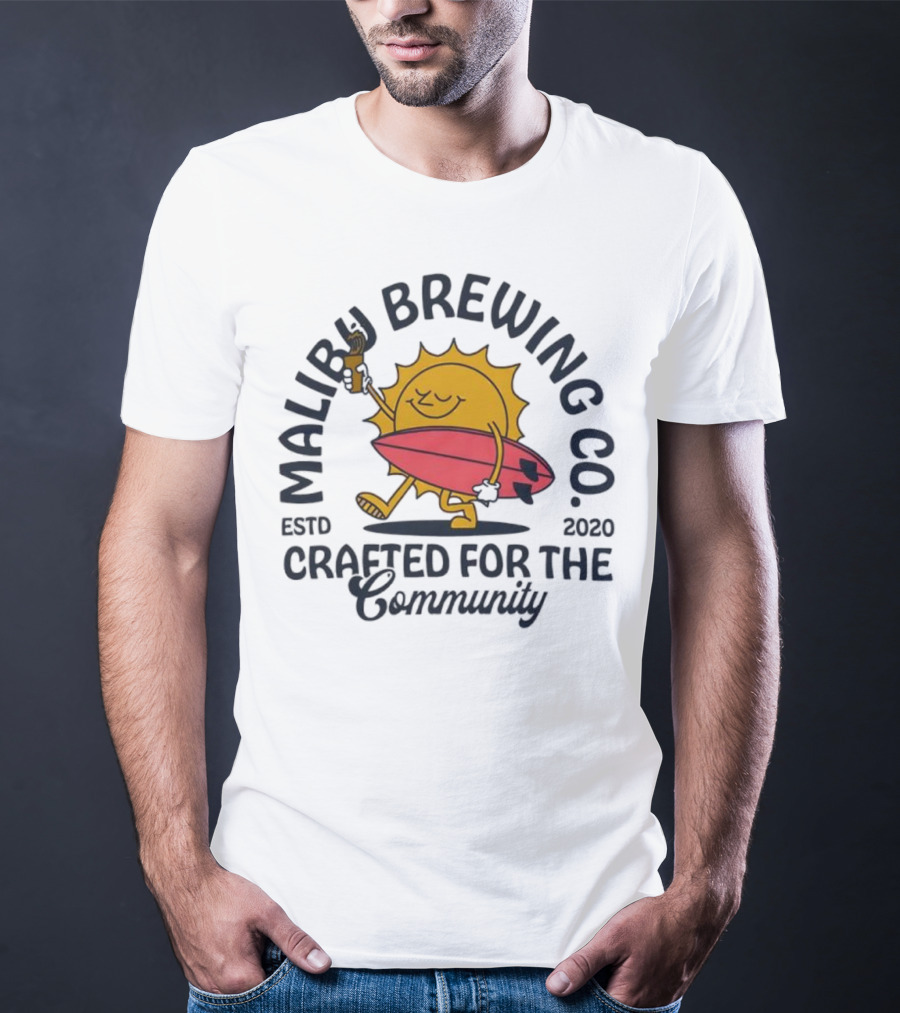 Malibu Brewing Co Estd 2020 Crafted For The Community Sun Surfboard T-Shirt