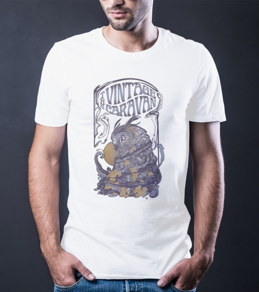 The Vintage Caravan Psychedelic Owl Art Nouveau Style T-Shirt