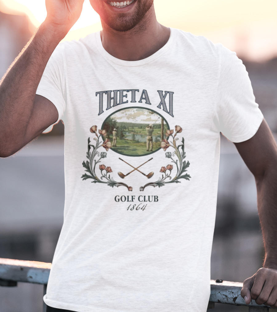 Theta Xi Golf Club 1864 Vintage Landscape And Floral Accents T-Shirt