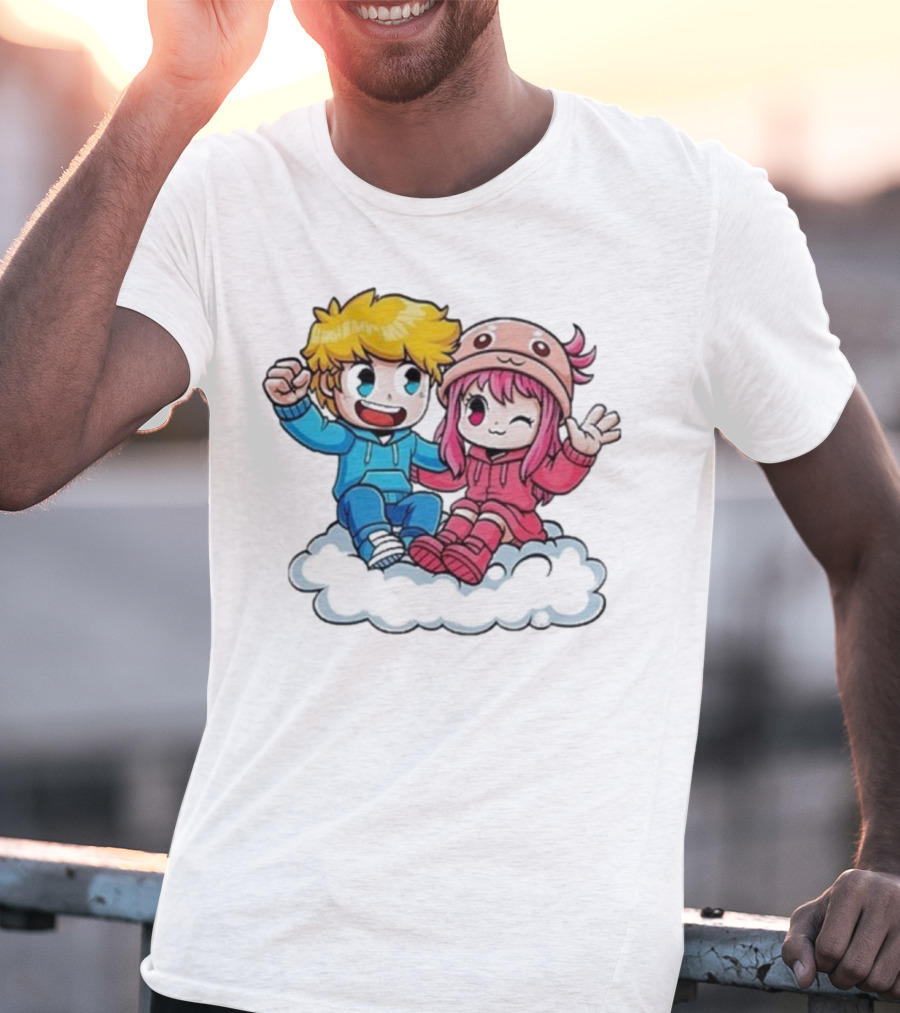 Ukri Et Lea Bio Cute Cartoon Characters On Cloud T-Shirt