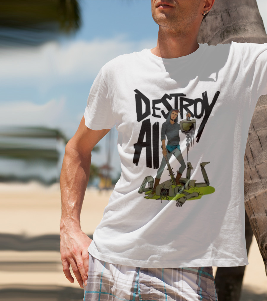 "Aftermath Destroy AI Futuristic Battle Scene" T-Shirt