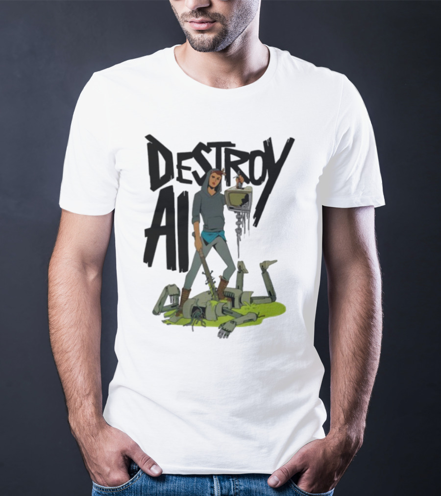 "Aftermath Destroy AI Futuristic Battle Scene" T-Shirt