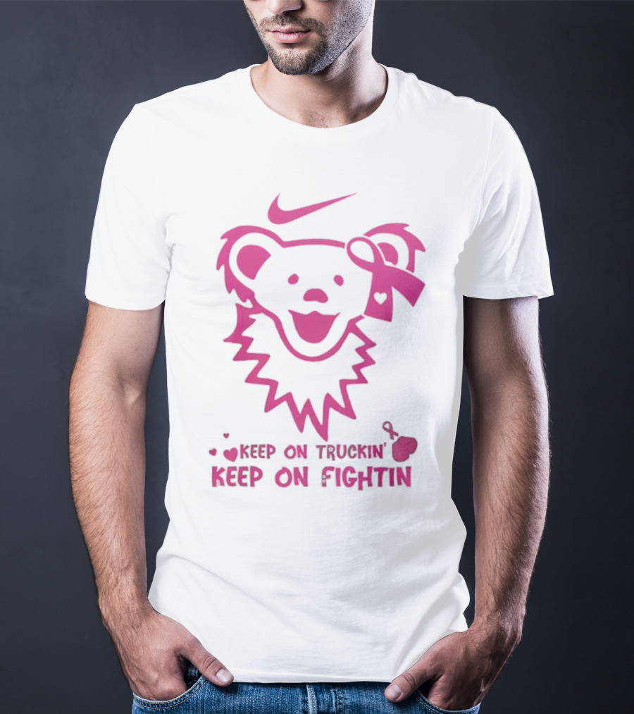 Nike Grateful Dead Bear Keep On Truckin' Keep On Fightin' Breast Cancer Awareness T-Shirt