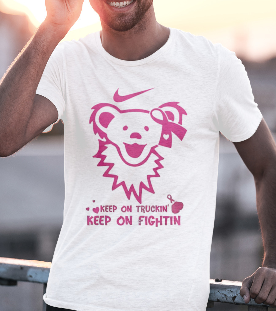 Nike Grateful Dead Bear Keep On Truckin' Keep On Fightin' Breast Cancer Awareness T-Shirt