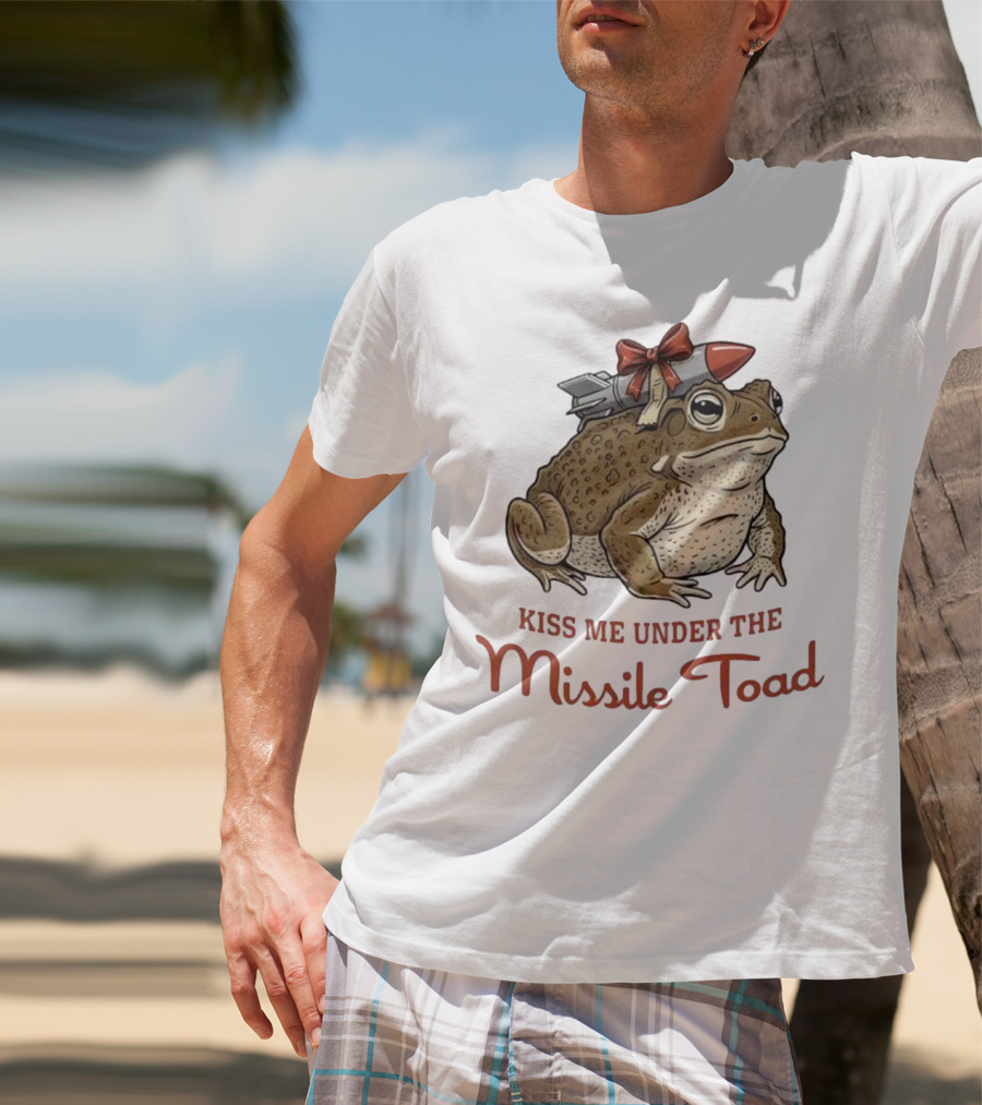 Kiss Me Under The Missile Toad Frog Christmas Holiday Joke T-Shirt