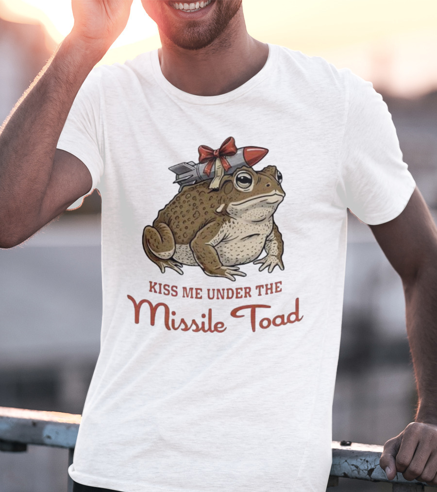Kiss Me Under The Missile Toad Frog Christmas Holiday Joke T-Shirt