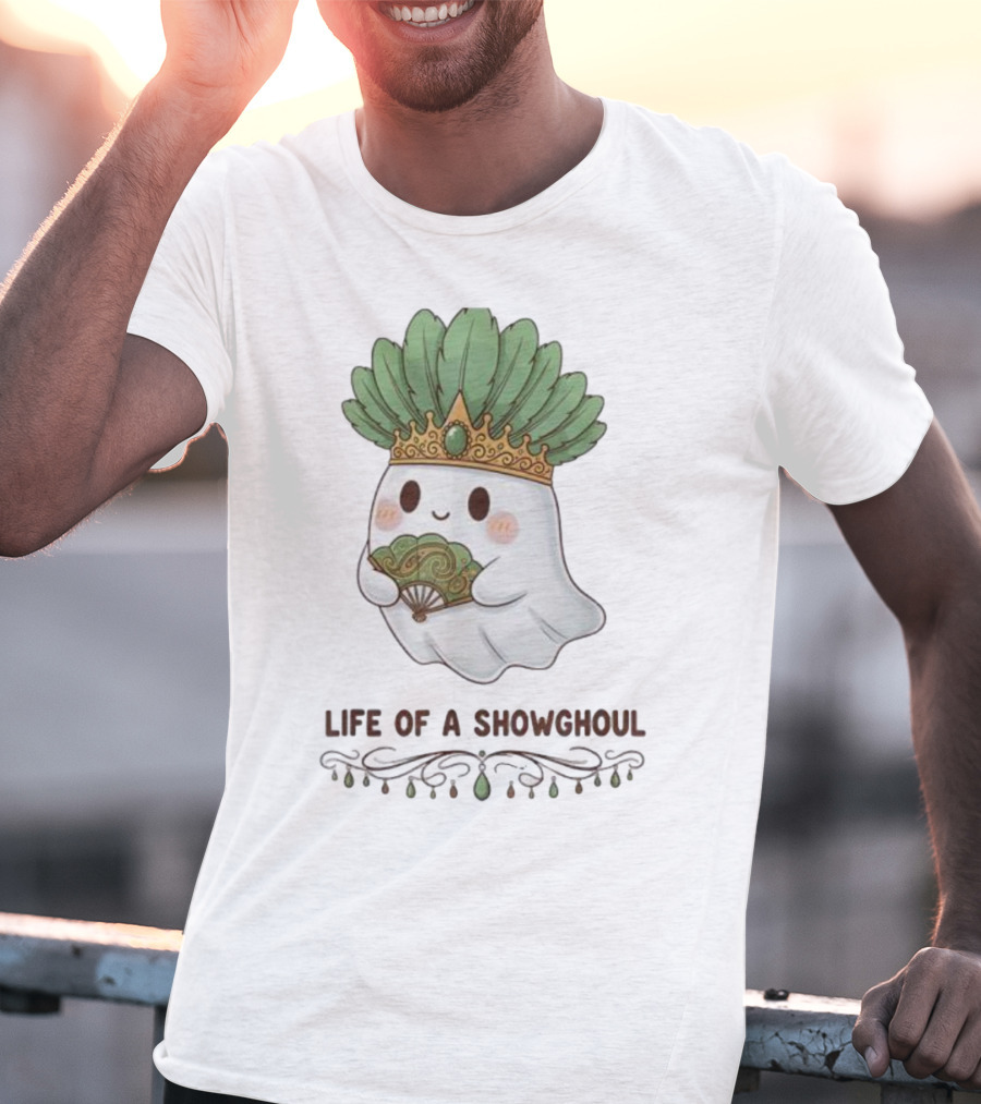 Life Of A Showghoul Cute Kawaii Ghost Showgirl Fan Feather Headdress T-Shirt