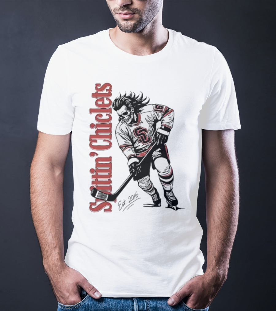 Spittin Chiclets Skullet Skeleton Player Hockey Est 2016 T-Shirt