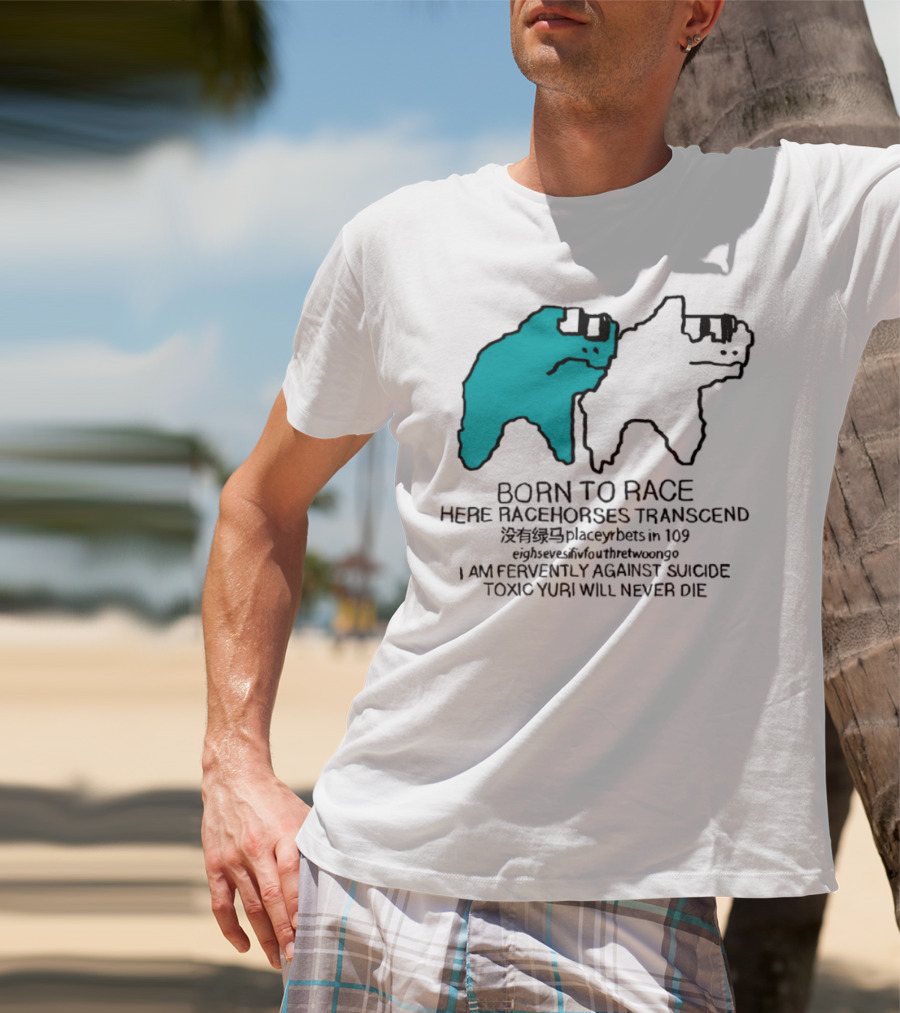 Born To Race Here Racehorses Transcend Dinosaur Sketch Duo T-Shirt