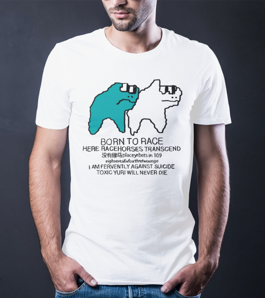 Born To Race Here Racehorses Transcend Dinosaur Sketch Duo T-Shirt