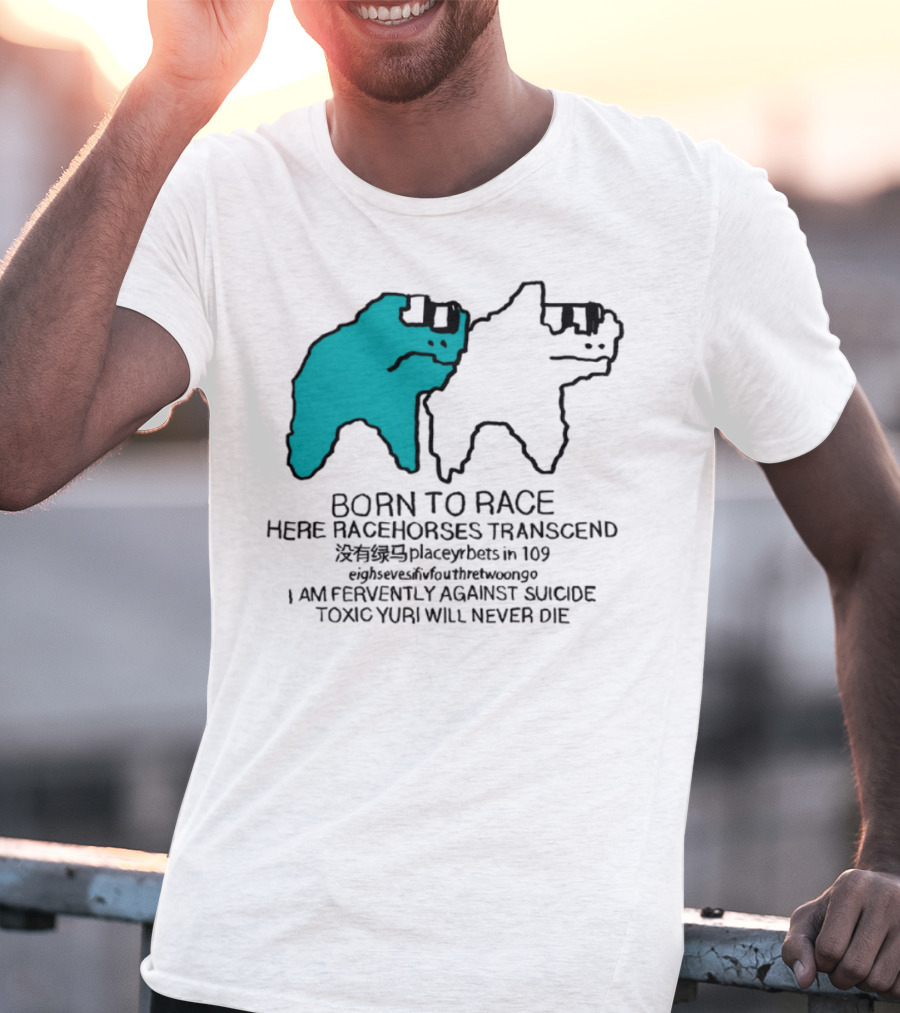 Born To Race Here Racehorses Transcend Dinosaur Sketch Duo T-Shirt