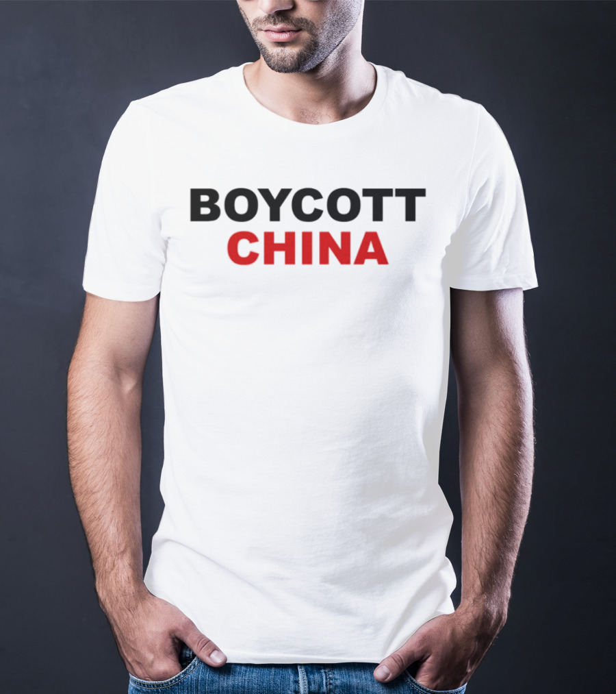 Boycott China Clear Statement Bold Black Red Text T-Shirt