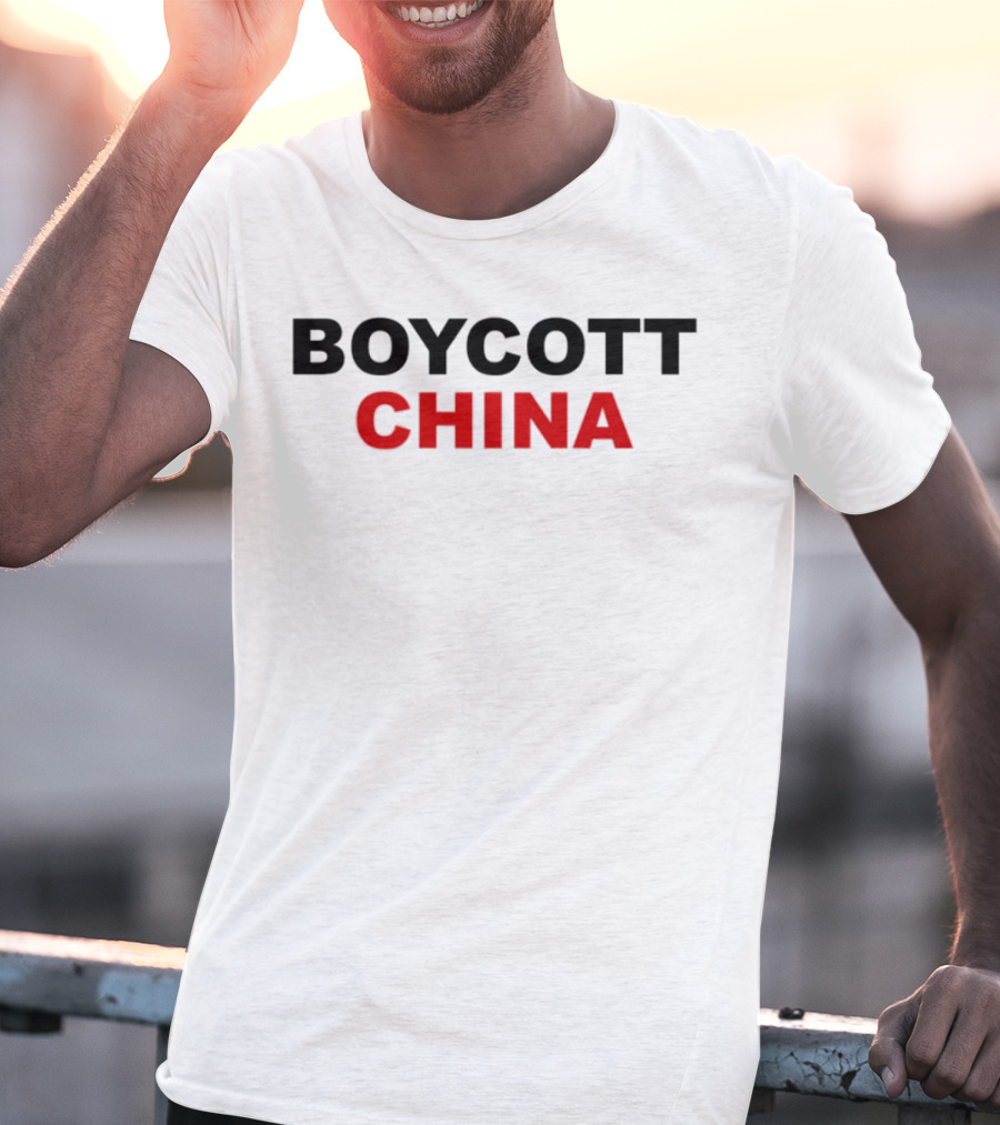 Boycott China Clear Statement Bold Black Red Text T-Shirt
