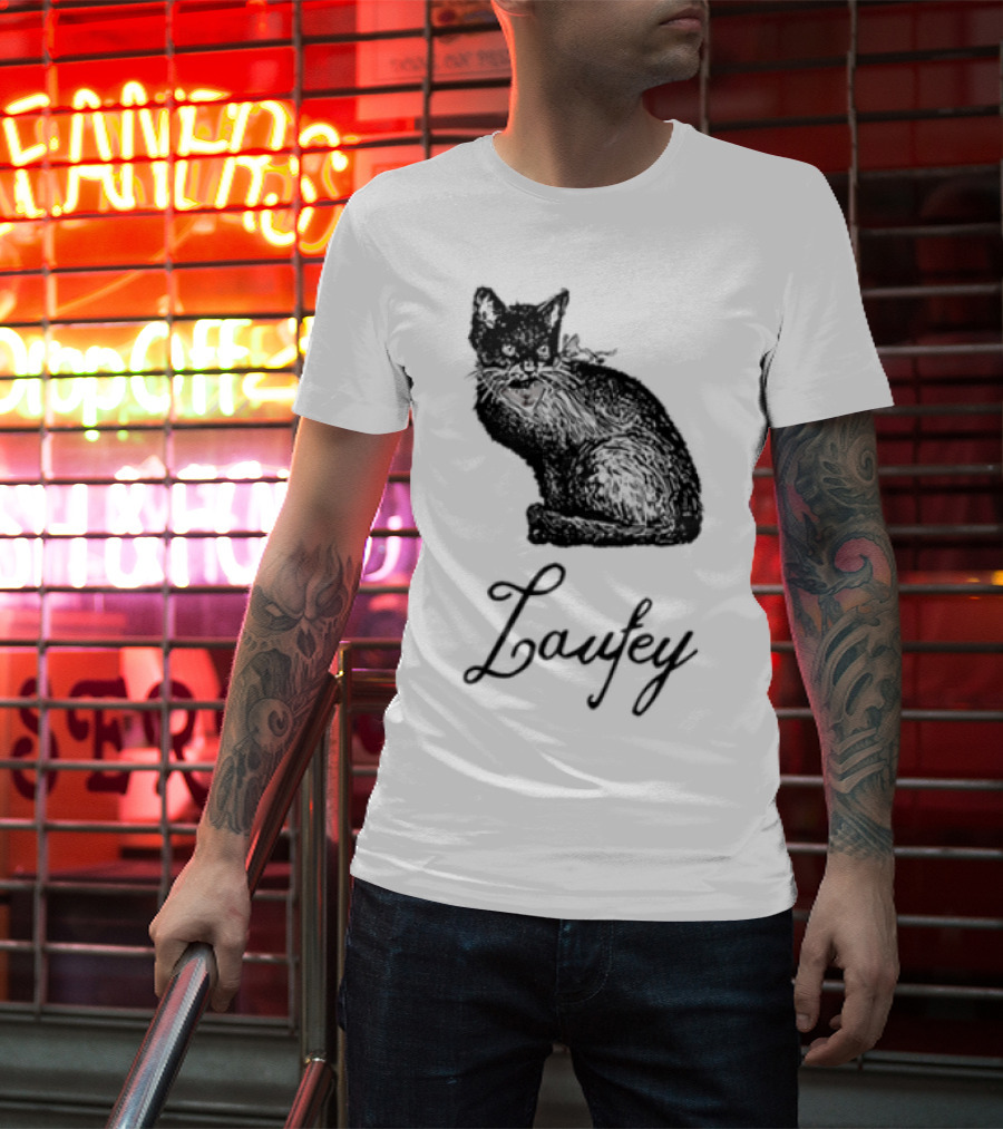 Laufey Black Cat Red Bow Silhouette T-Shirt