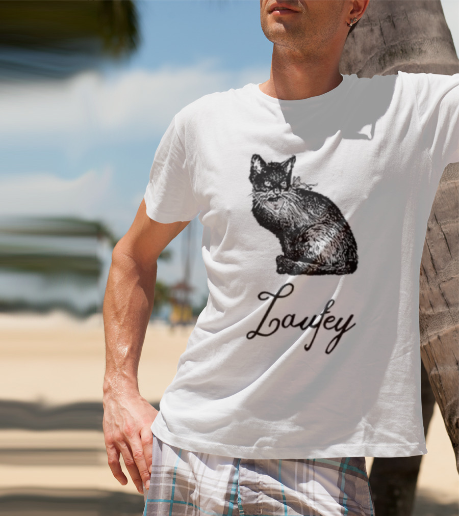 Laufey Black Cat Red Bow Silhouette T-Shirt