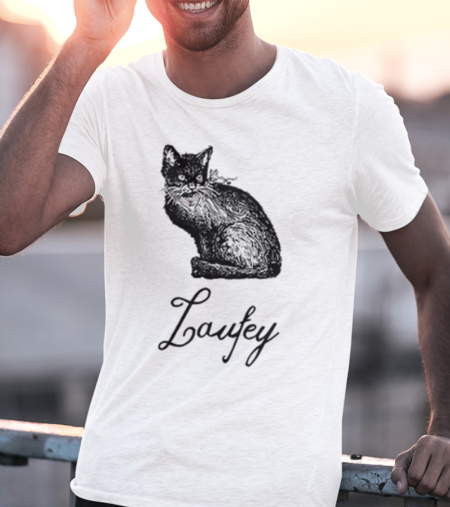 Laufey Black Cat Red Bow Silhouette T-Shirt