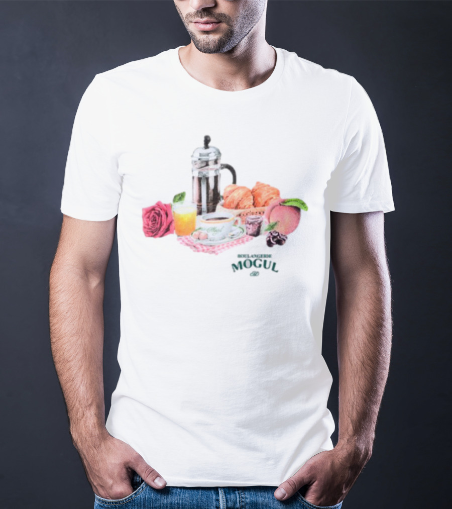 Vintage Breakfast Spread With French Press Coffee And Croissants T-Shirt