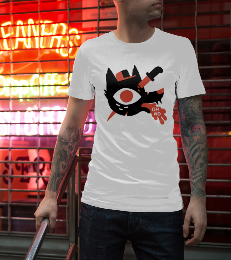 Oh No Dog Red Cartoon Face With Knife And Bone Graphic T-Shirt