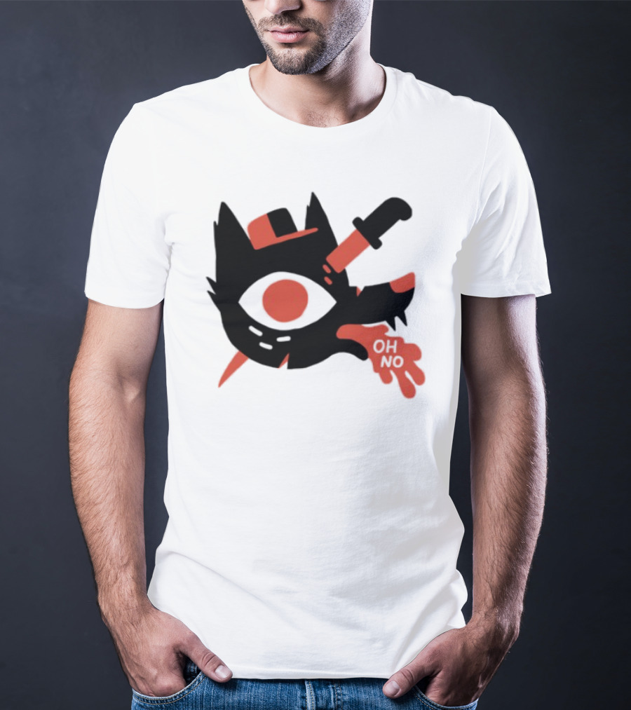 Oh No Dog Red Cartoon Face With Knife And Bone Graphic T-Shirt