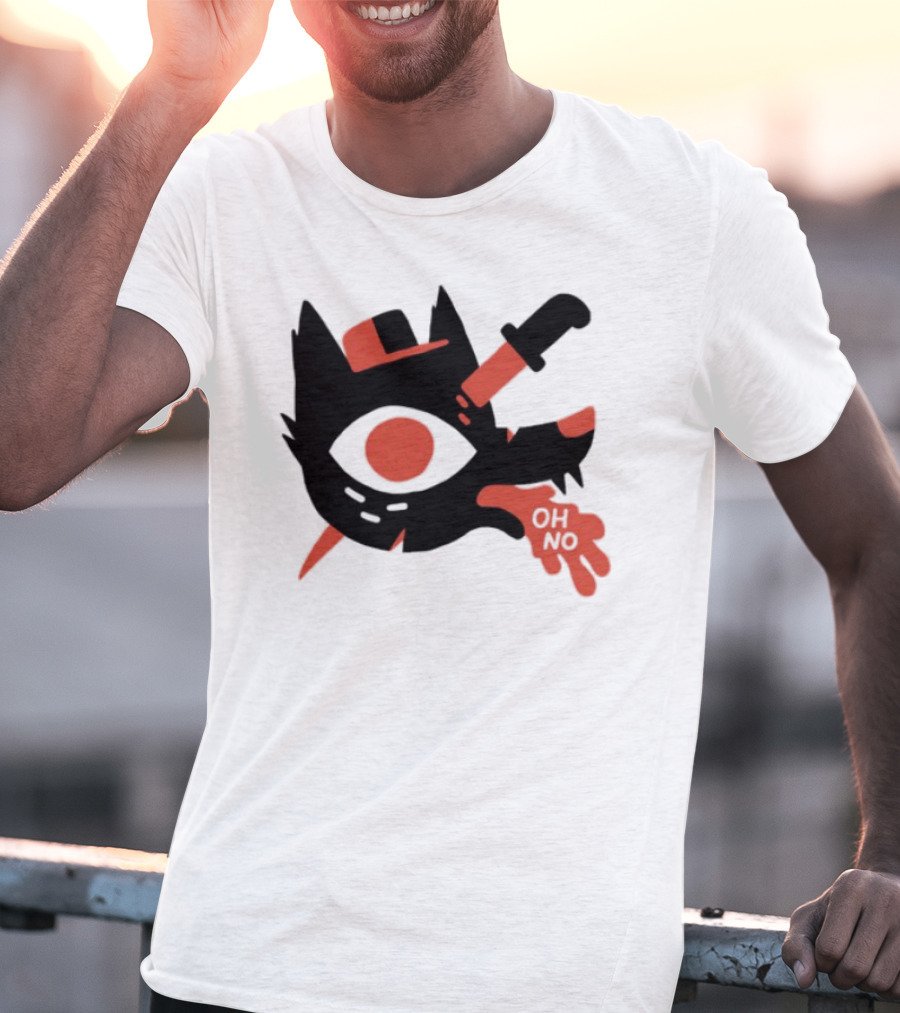 Oh No Dog Red Cartoon Face With Knife And Bone Graphic T-Shirt