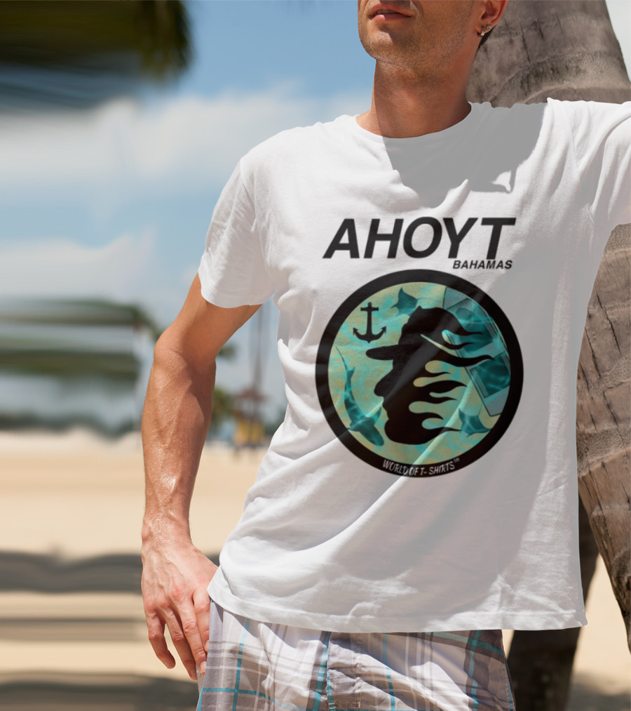 Worldof S Ahoyt Bahamas Anchor Sharks Circle Ocean Theme T-Shirt