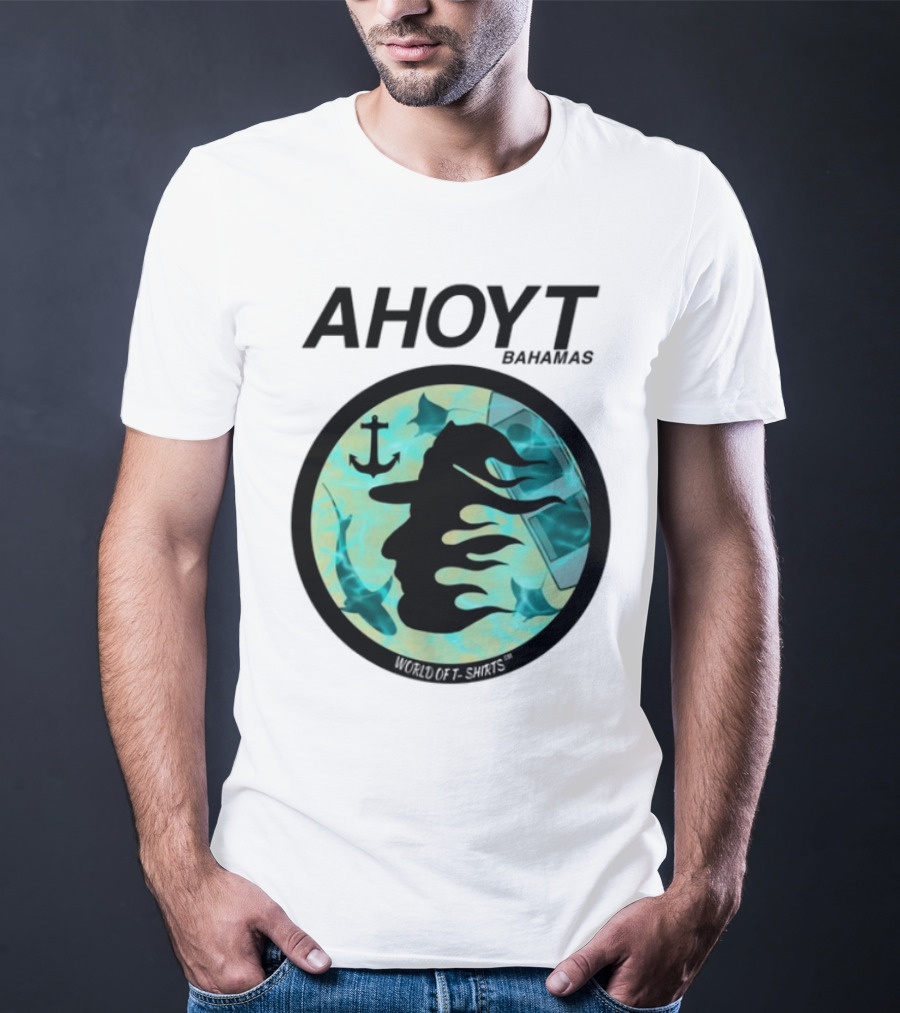 Worldof S Ahoyt Bahamas Anchor Sharks Circle Ocean Theme T-Shirt