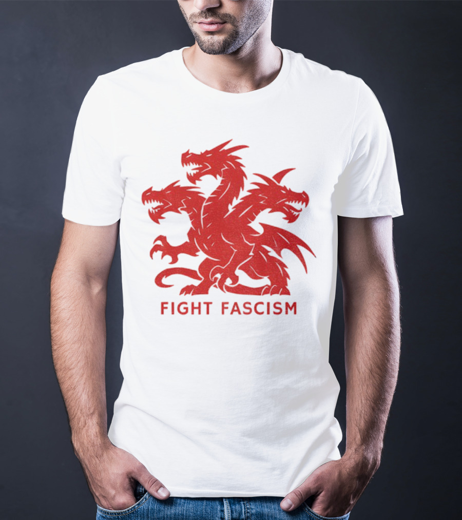 3 Headed Dragon Fight Fascism Anti Fascist Red Dragon Emblem T-Shirt