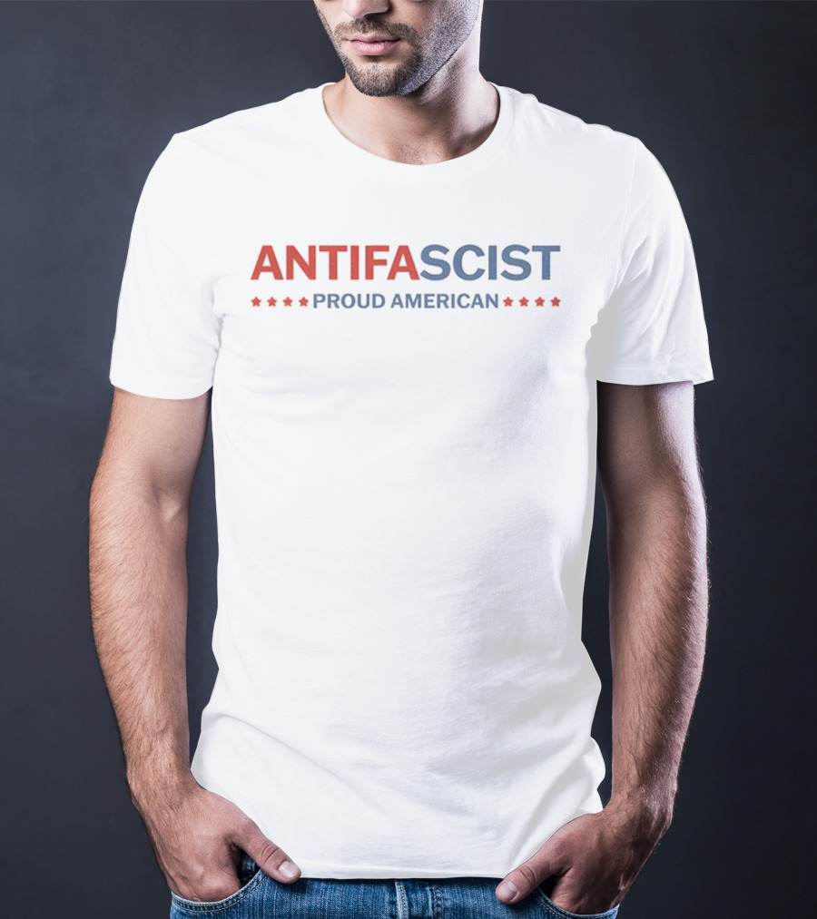 Antifascist Proud American Antifa Red Blue Stars T-Shirt