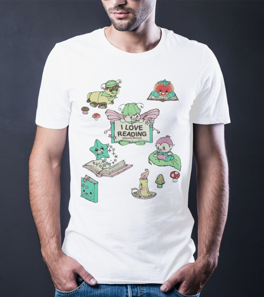 I Love Reading Hannah Michelle Cute Fantasy Characters And Books T-Shirt