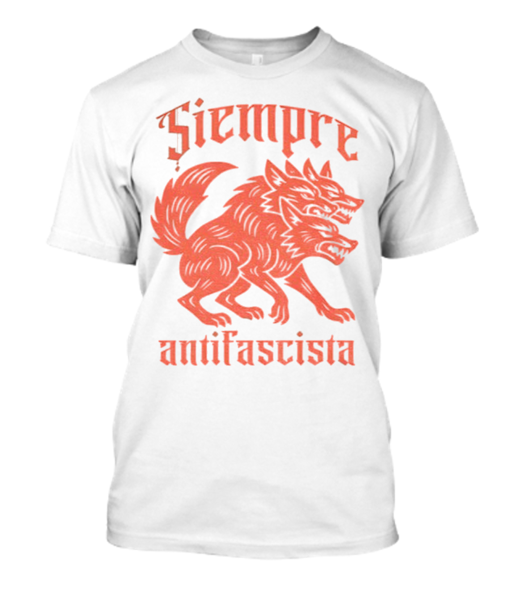 Siempre Antifascista Linocut Three-Headed Dog T-Shirt