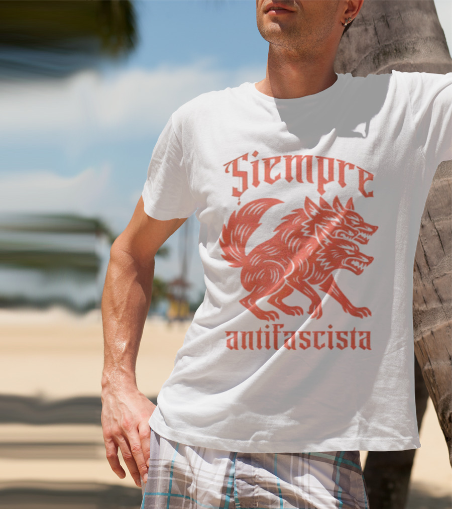 Siempre Antifascista Linocut Three-Headed Dog T-Shirt