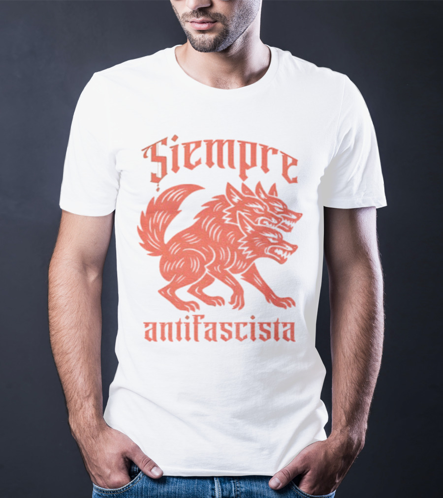 Siempre Antifascista Linocut Three-Headed Dog T-Shirt