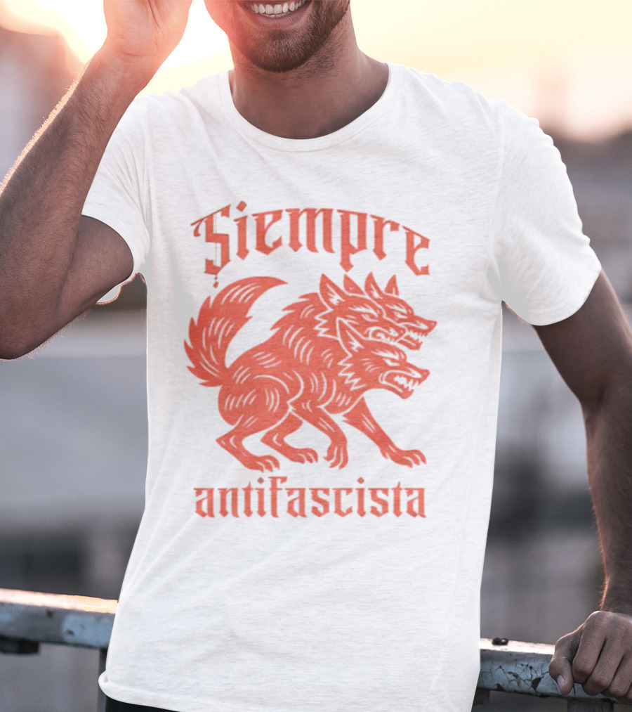 Siempre Antifascista Linocut Three-Headed Dog T-Shirt