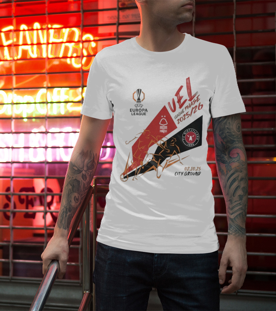 Nottingham Forest Vs FC Midtjylland Europa League 2025/26 League Phase City Ground 02.10.25 T-Shirt