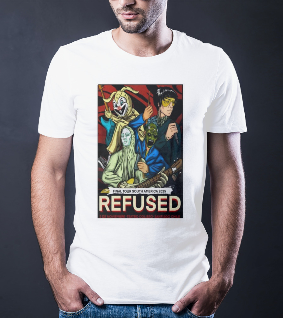 Refused Final Tour South America 2025 Teatro Coliseo Santiago Chile 3 De Noviembre Masked Band Illustration T-Shirt