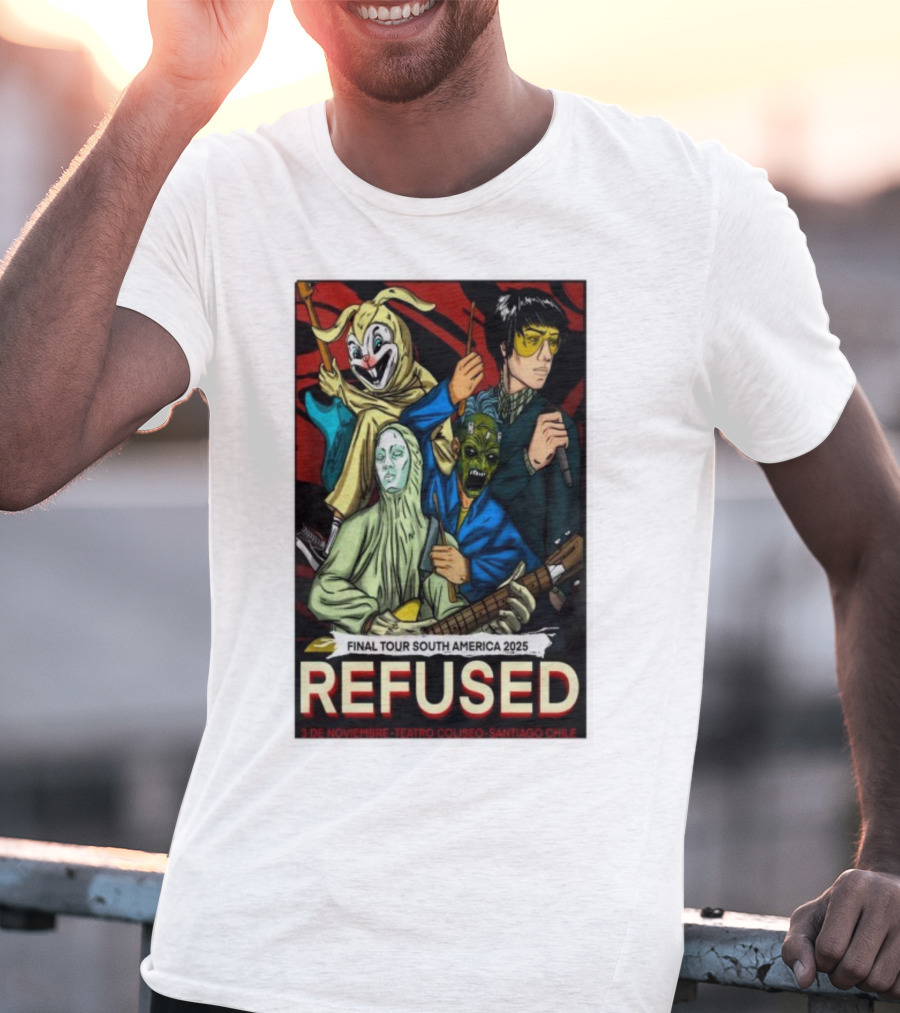 Refused Final Tour South America 2025 Teatro Coliseo Santiago Chile 3 De Noviembre Masked Band Illustration T-Shirt