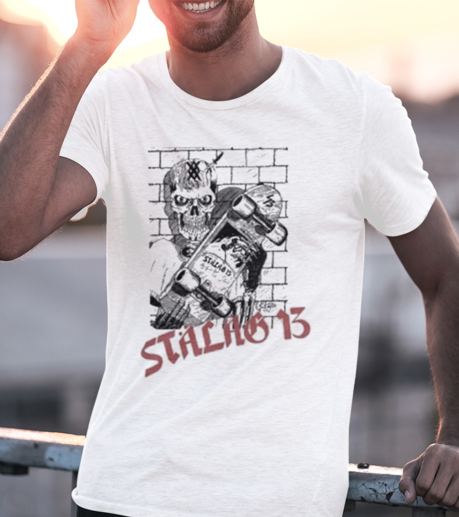 Stalag 13 Skull Skateboard Brick Wall T-Shirt