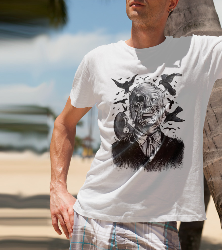 Alfred Hitchcock Birds Attack Horror Halloween Spooky Design T-Shirt
