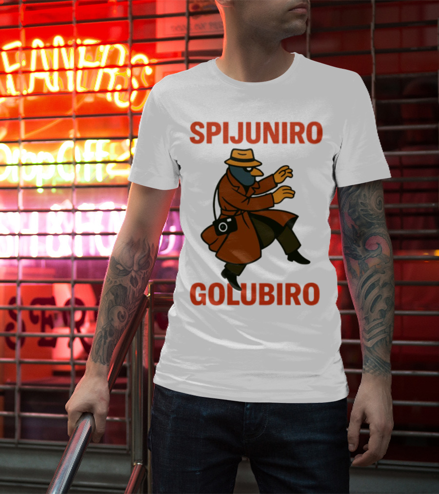 Spijuniro Golubiro Spy Pigeon In Trench Coat And Hat Retro Style T-Shirt