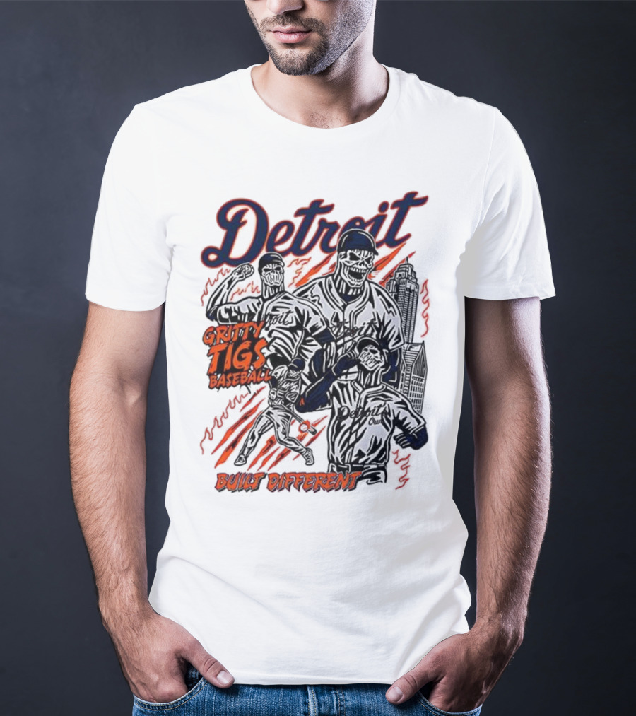 Detroit Gritty Tigs Baseball Built Different Skeleton T-Shirt