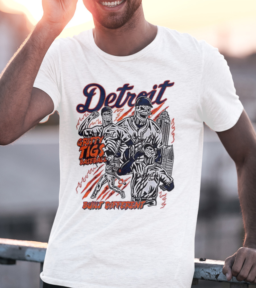 Detroit Gritty Tigs Baseball Built Different Skeleton T-Shirt