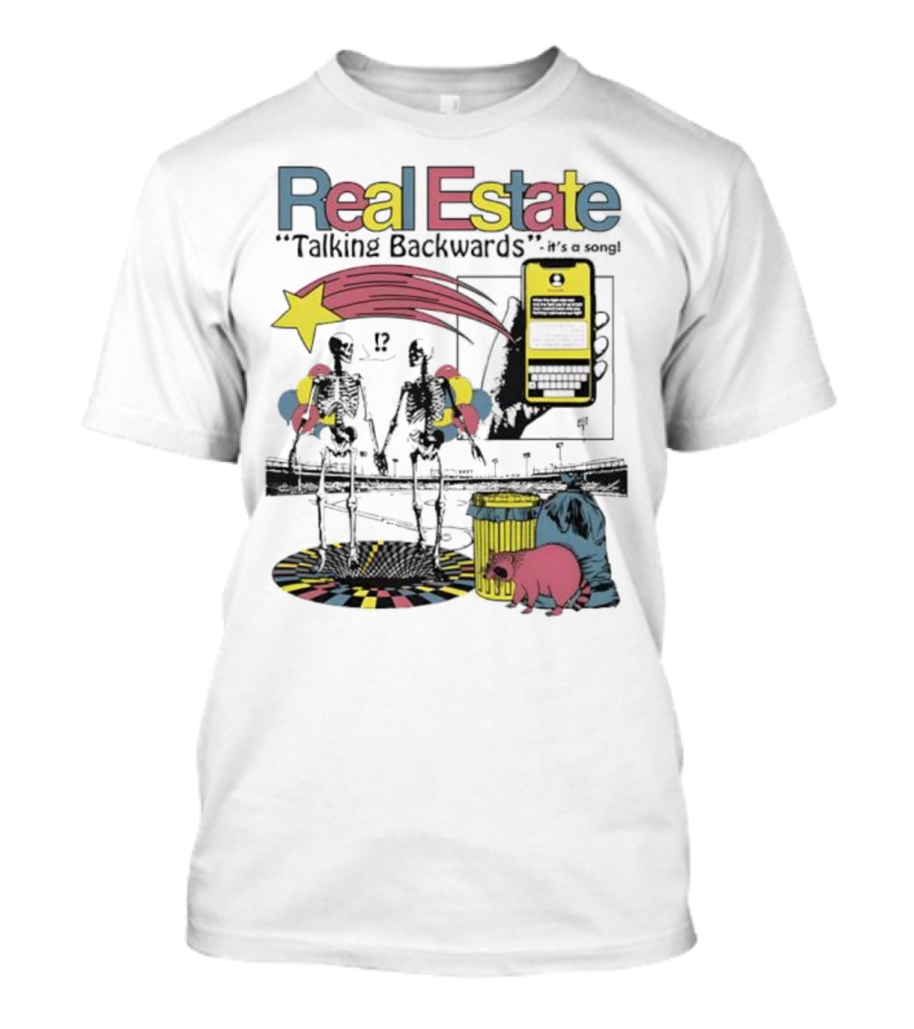 Real Estate Talking Backwards Song Star Phone Trash Can Raccoon T-Shirt