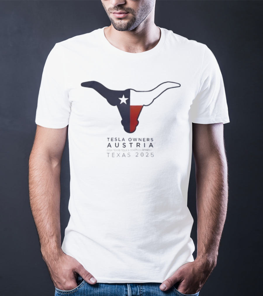 Tesla Owners Austria Texas 2025 Tour Longhorn Star Outline Logo T-Shirt