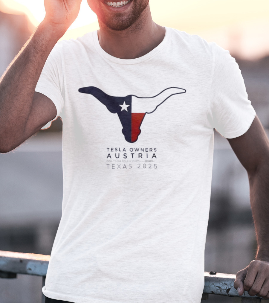 Tesla Owners Austria Texas 2025 Tour Longhorn Star Outline Logo T-Shirt