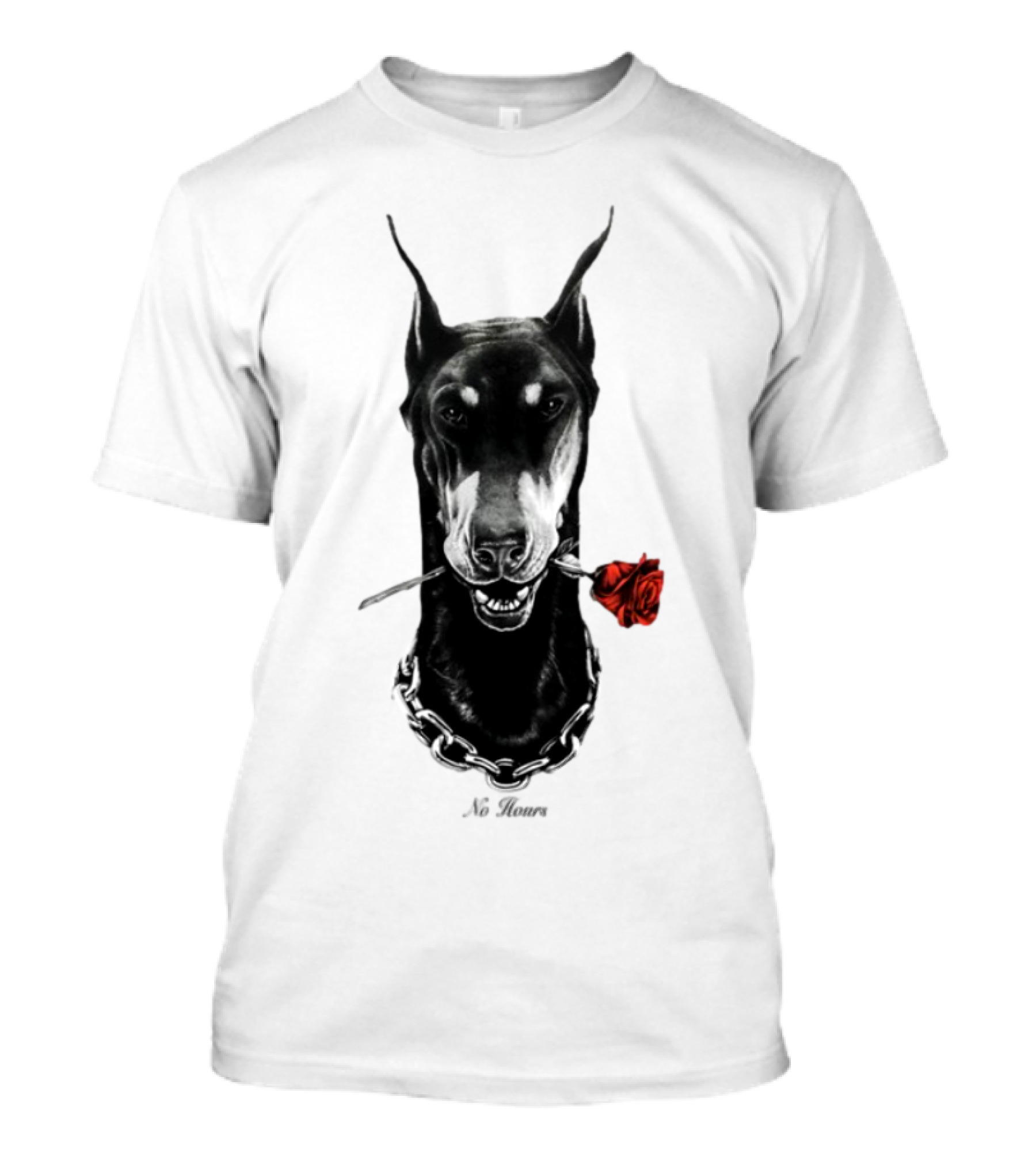 Doberman No Hours Red Rose Chain T-Shirt