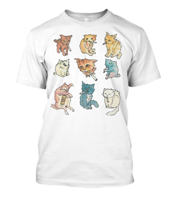 Kitty Ciggy Gang Quirky Cats Smoking Cigarettes Art Style T-Shirt