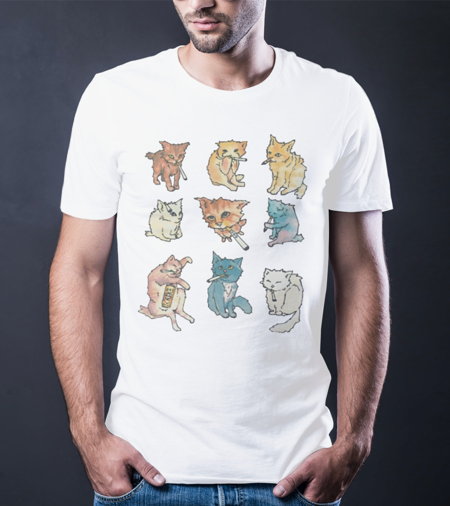Kitty Ciggy Gang Quirky Cats Smoking Cigarettes Art Style T-Shirt