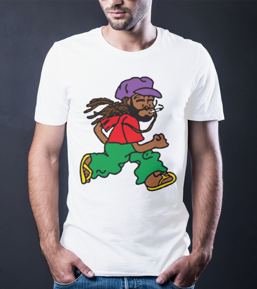 Amine Running Man Rastafarian Style Casual Character T-Shirt